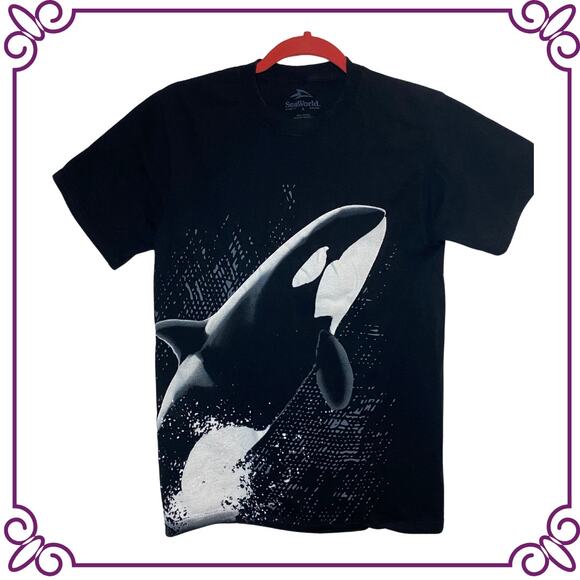 SeaWorld Black Orca Souvenir Cotton Short Sleeve T-Shirt Small - Picture 1 of 7